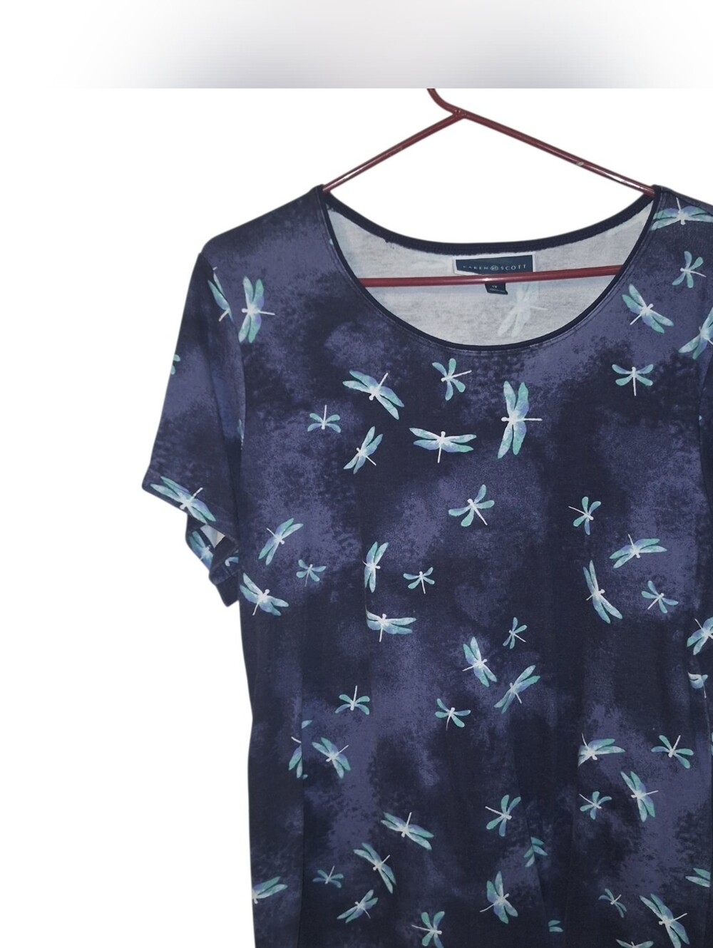 Navy Dragonfly Print Short Sleeve Top 1X